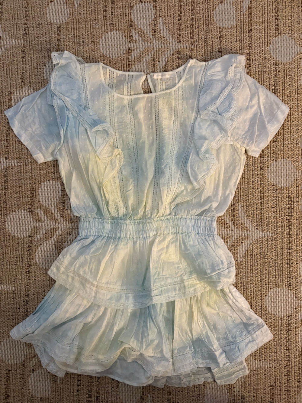 LoveShackFancy Light Blue Ruffle Mini Dress